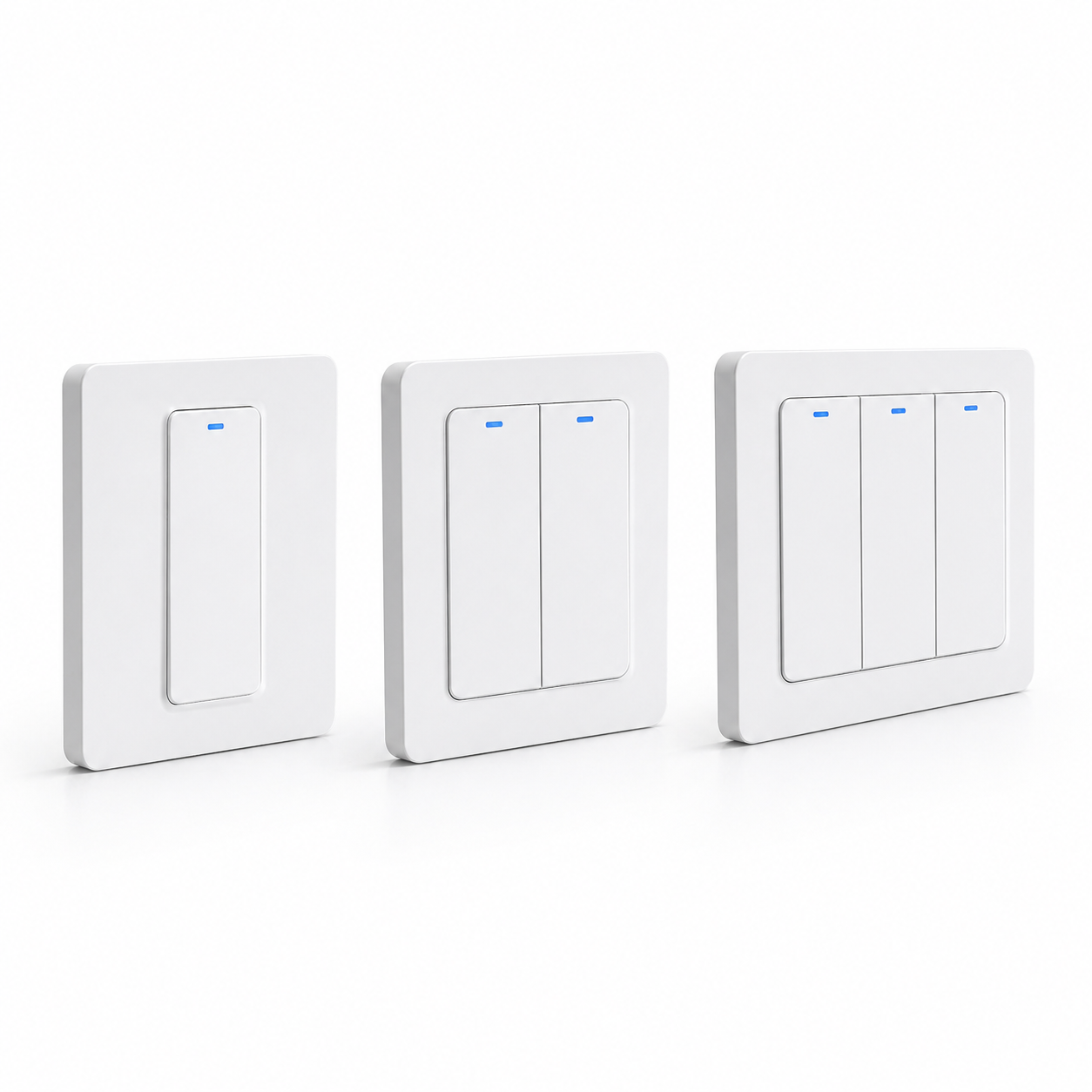 NéoRelay Switch Comfort, gamme d'interrupteurs ZigBee blancs avec une, deux et trois commandes.