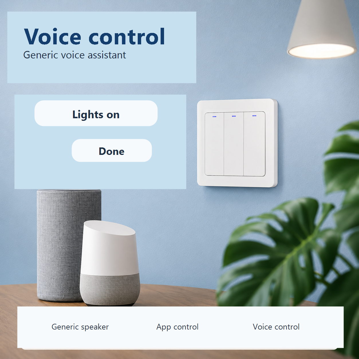 Generic voice assistant control for three-gang Zigbee wall switch