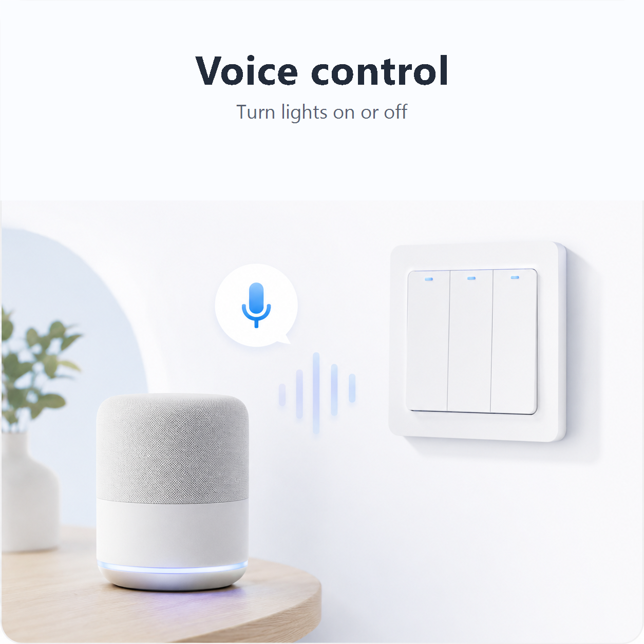 Generic voice control setup with smart speaker and three-gang switch