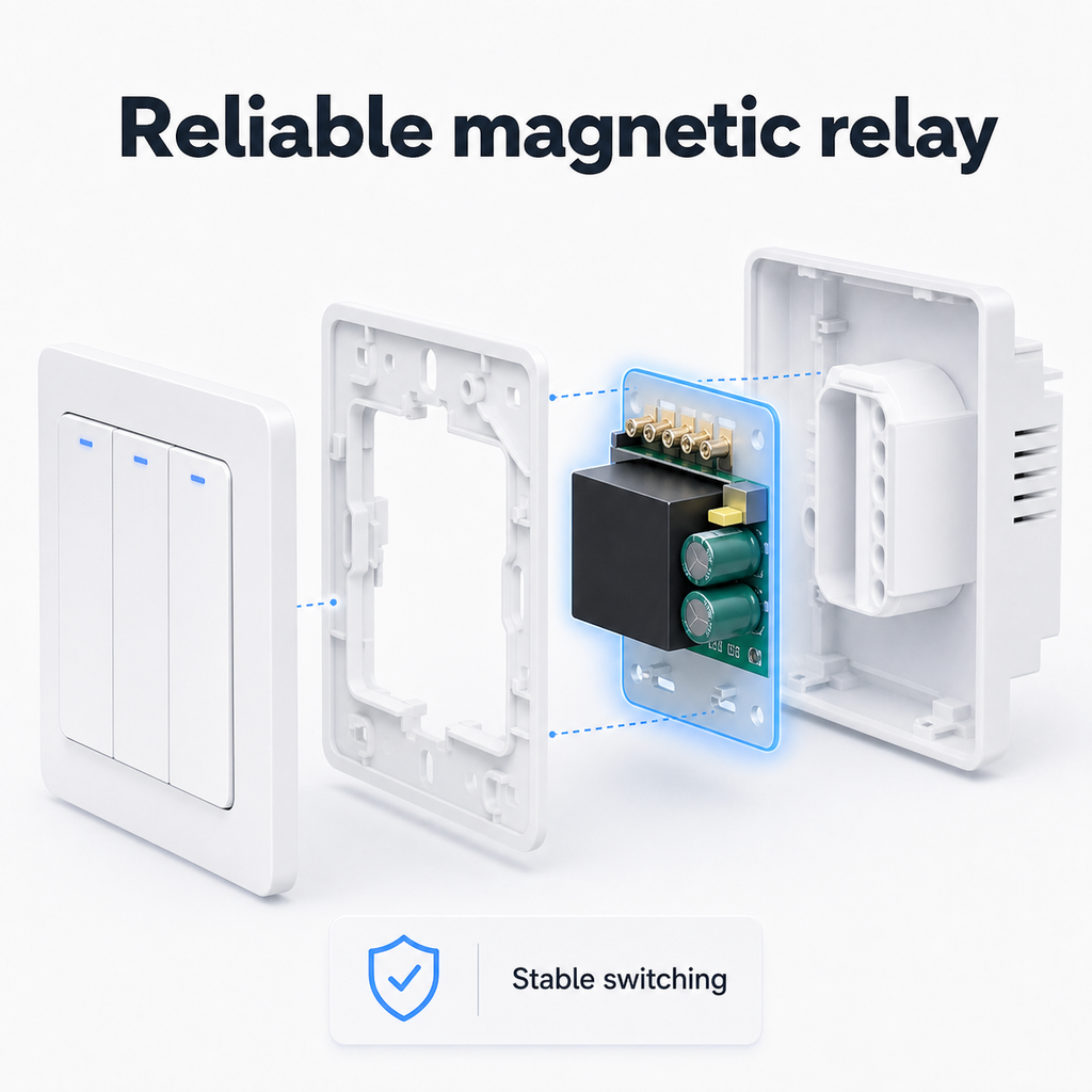 Reliable magnetic relay internal structure for smart wall switch