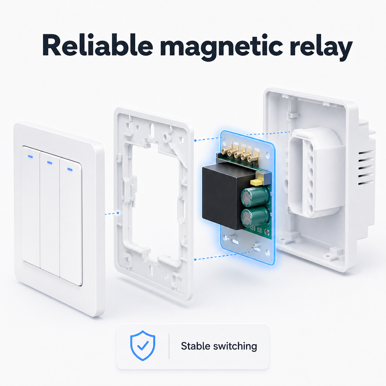 Reliable magnetic relay internal structure for smart wall switch