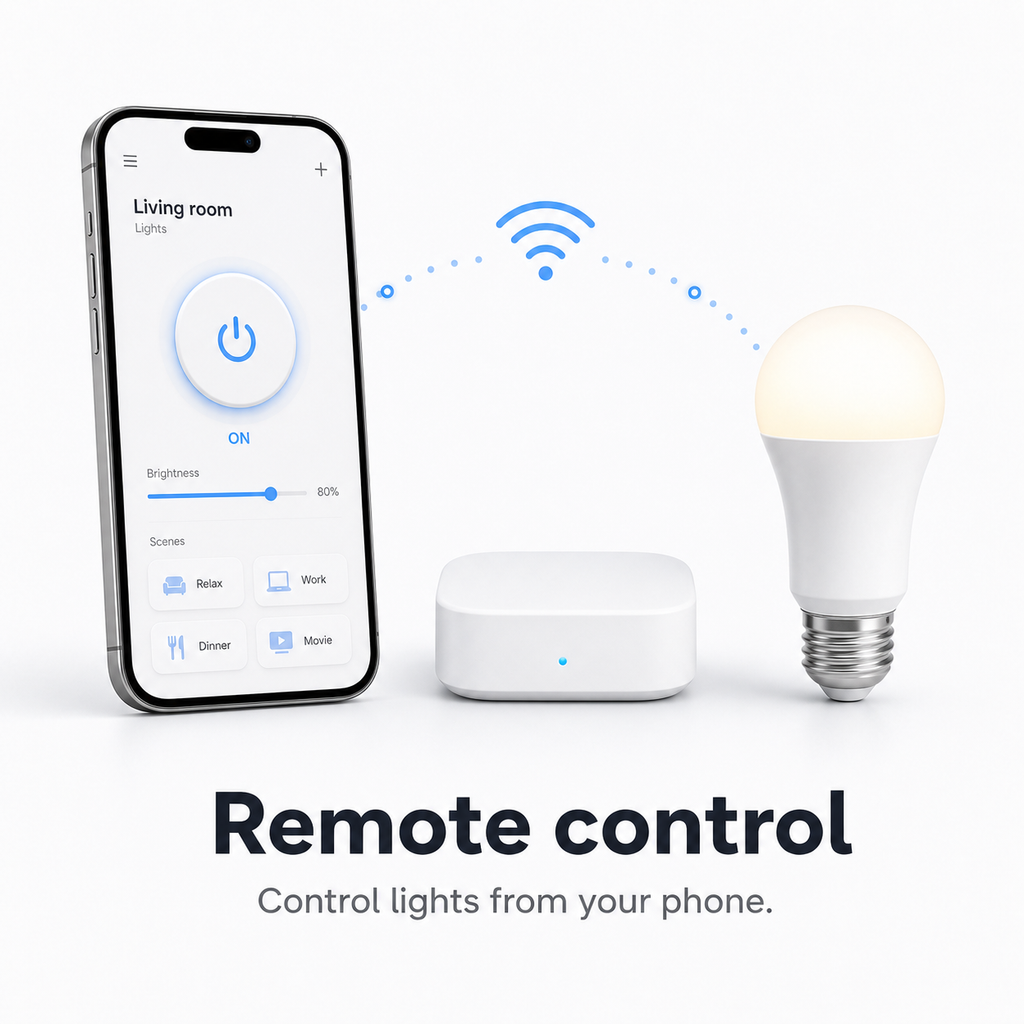 Remote smartphone control for lighting with generic hub