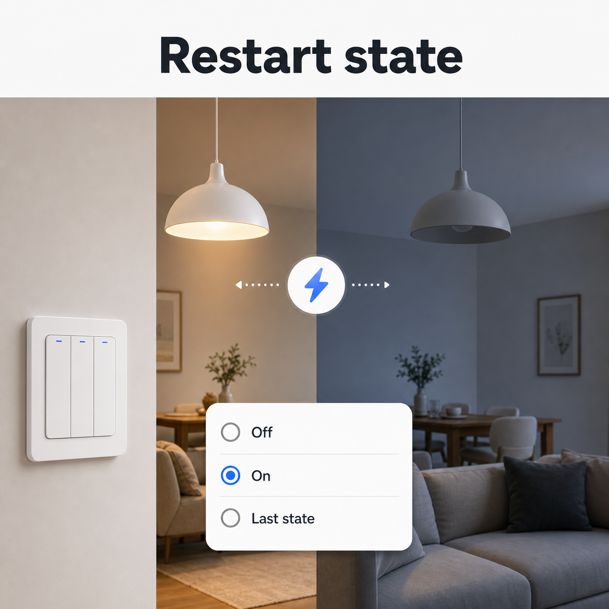Restart state settings for smart lighting after power cut