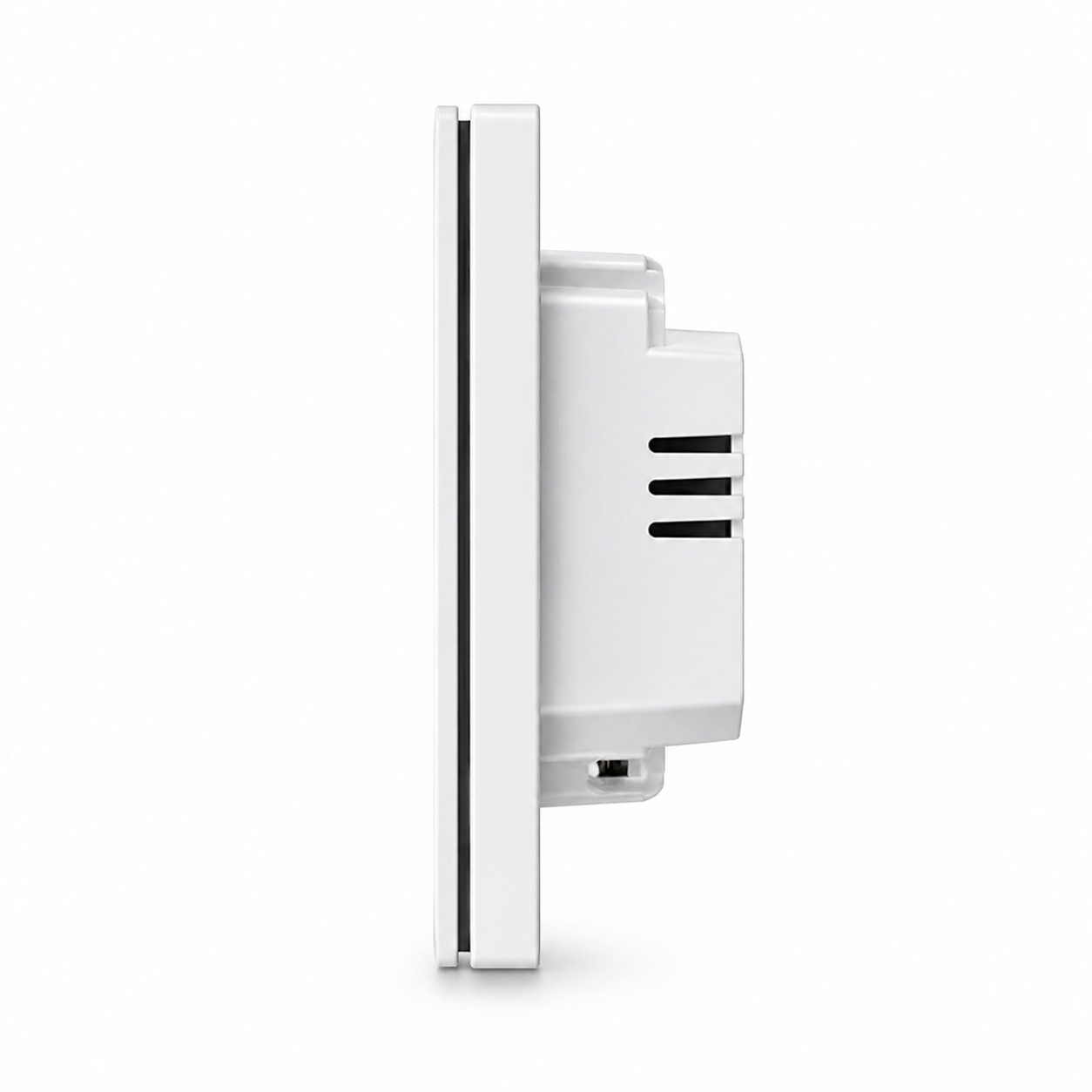 NéoRelay Switch Comfort, vue latérale de l'interrupteur ZigBee hybride avec module arrière et façade fine.