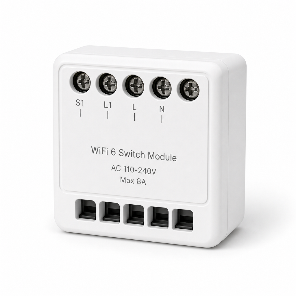 Studio packshot of WiFi 6 mini smart light switch module