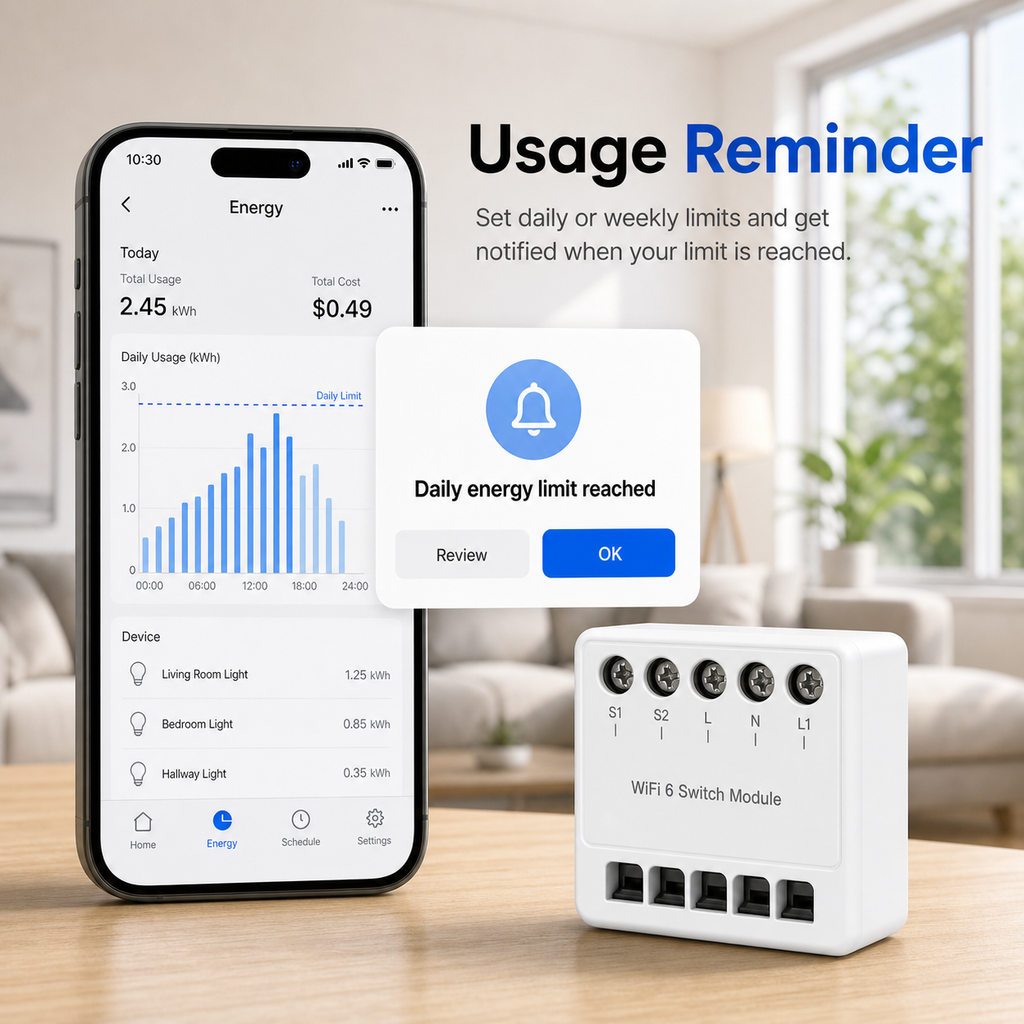 Usage reminder notification for WiFi 6 mini switch module