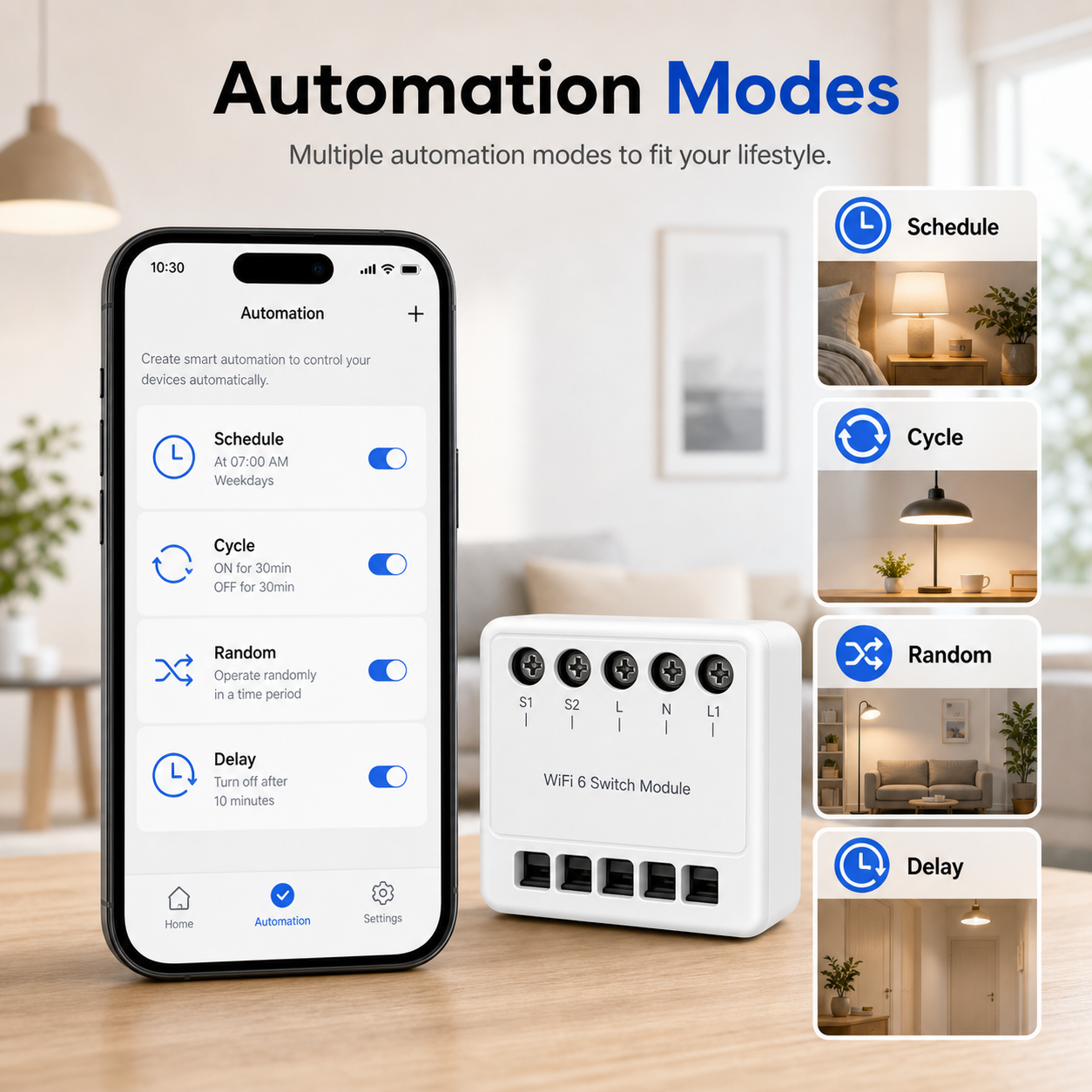 Automation modes for WiFi 6 mini smart light switch module