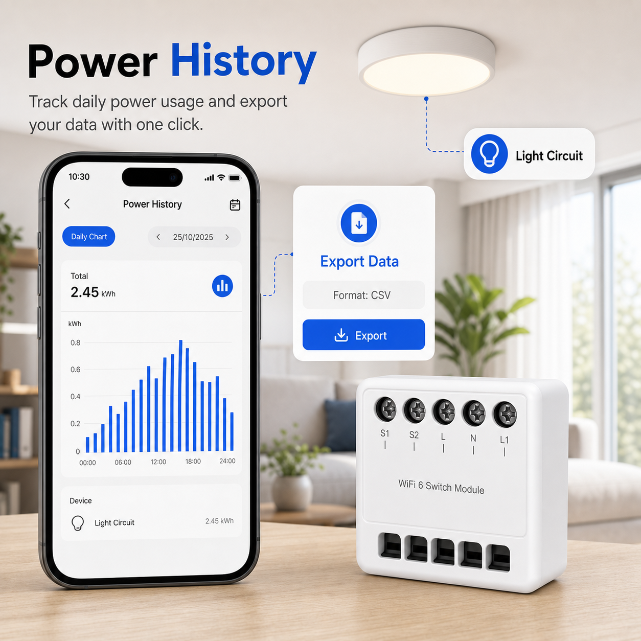 Power history export feature for WiFi 6 smart light module