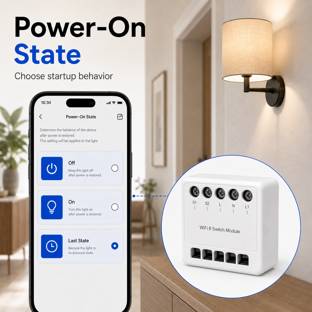 Power-on state settings for WiFi 6 smart light module