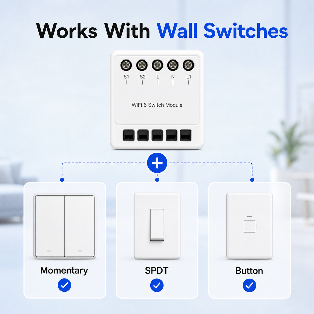 Wall switch compatibility with momentary SPDT and button controls