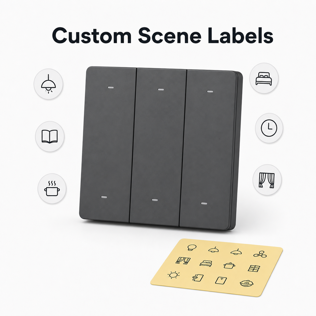 NéoRemote R5 Pro scene controller with custom icon label stickers