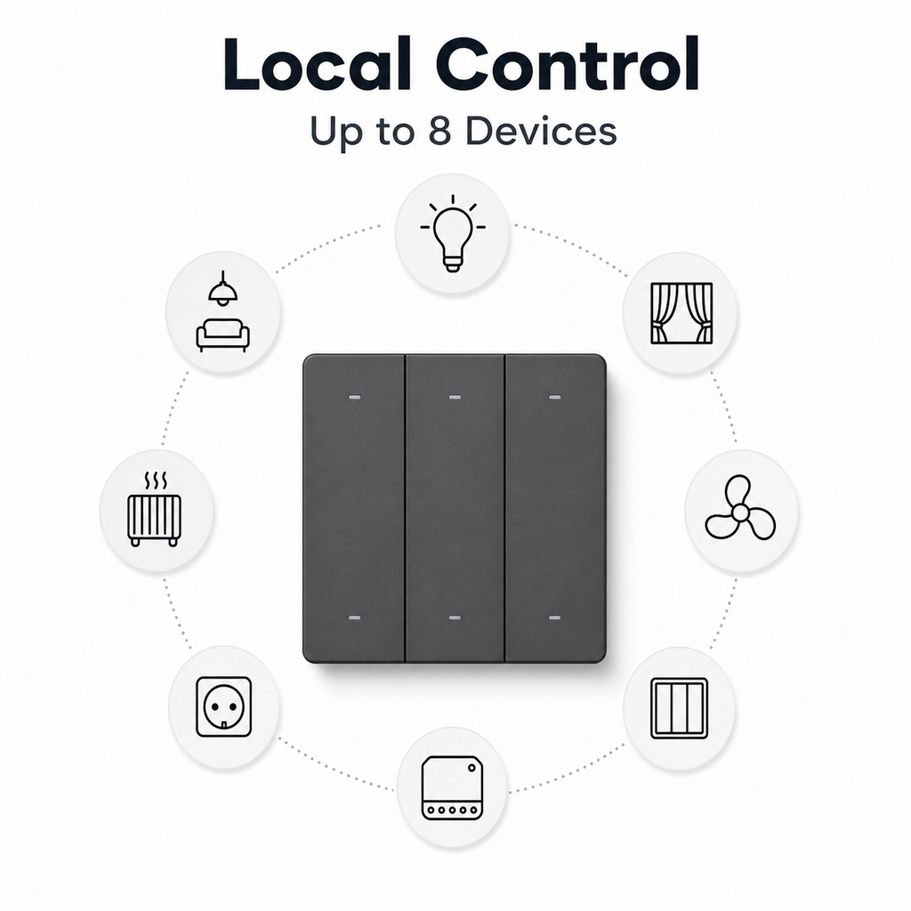 NéoRemote R5 Pro local control concept with generic smart device icons