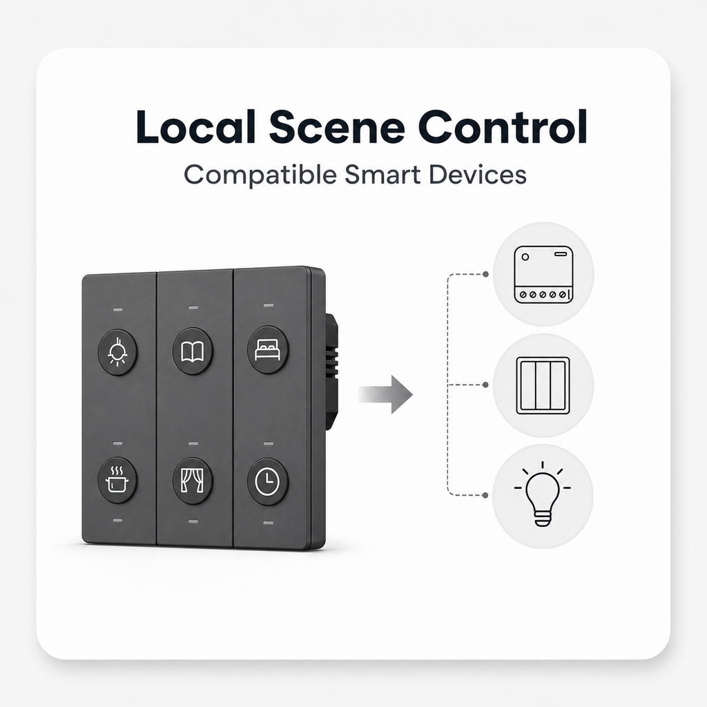 Local scene control diagram for NéoRemote R5 Pro and generic smart devices