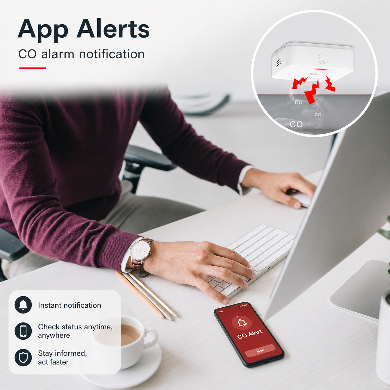App alert notification for Zigbee CO detector