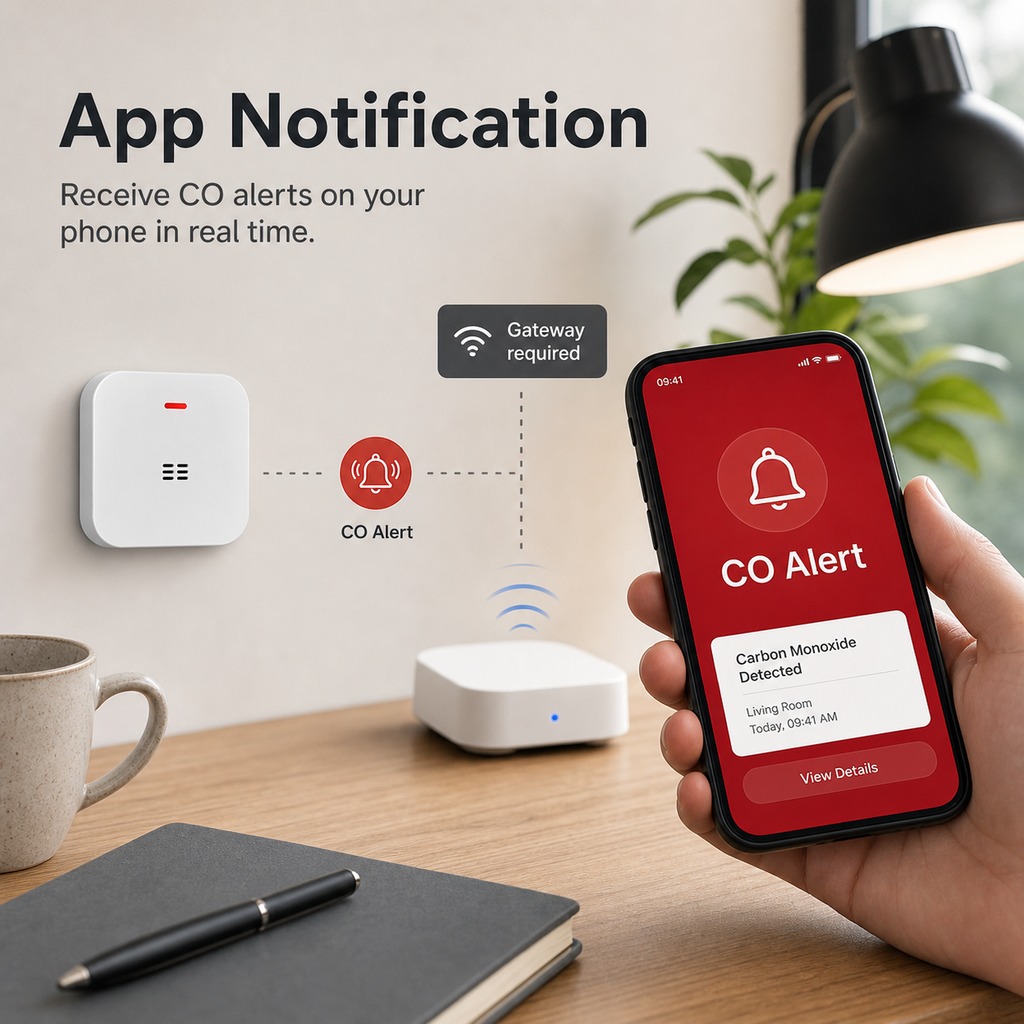 App notification and gateway requirement for Zigbee CO alarm