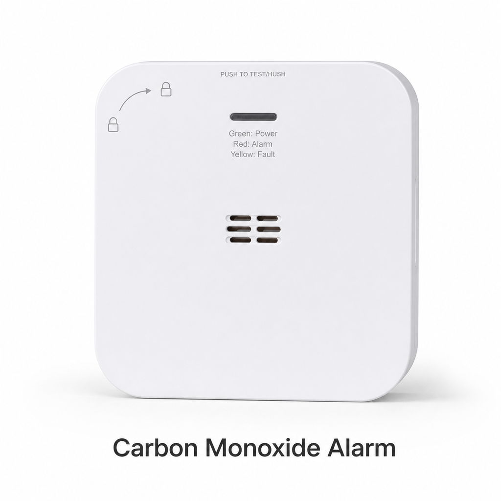 Close studio packshot of carbon monoxide alarm