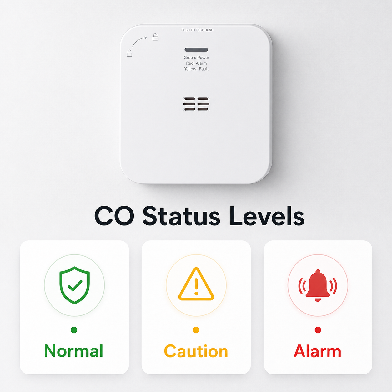 CO status levels for carbon monoxide alarm