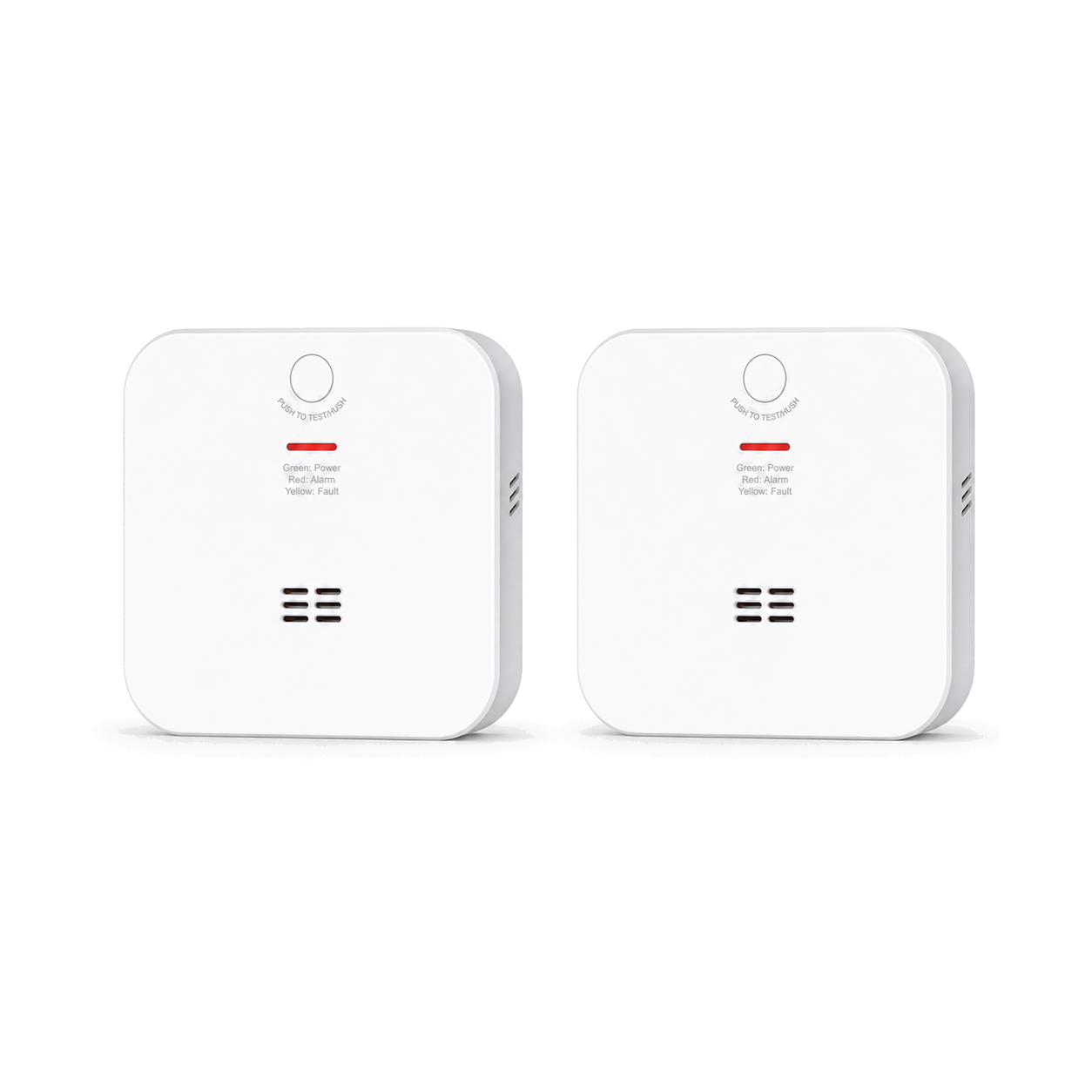 Lot de 2 détecteurs de monoxyde de carbone ZigBee sur fond blanc studio