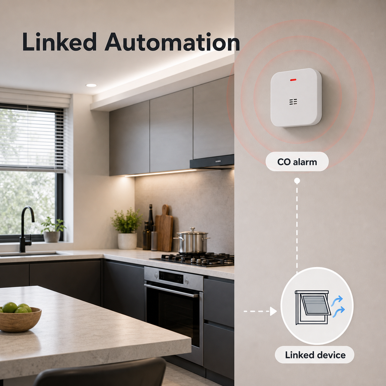 Linked automation scene for Zigbee CO alarm