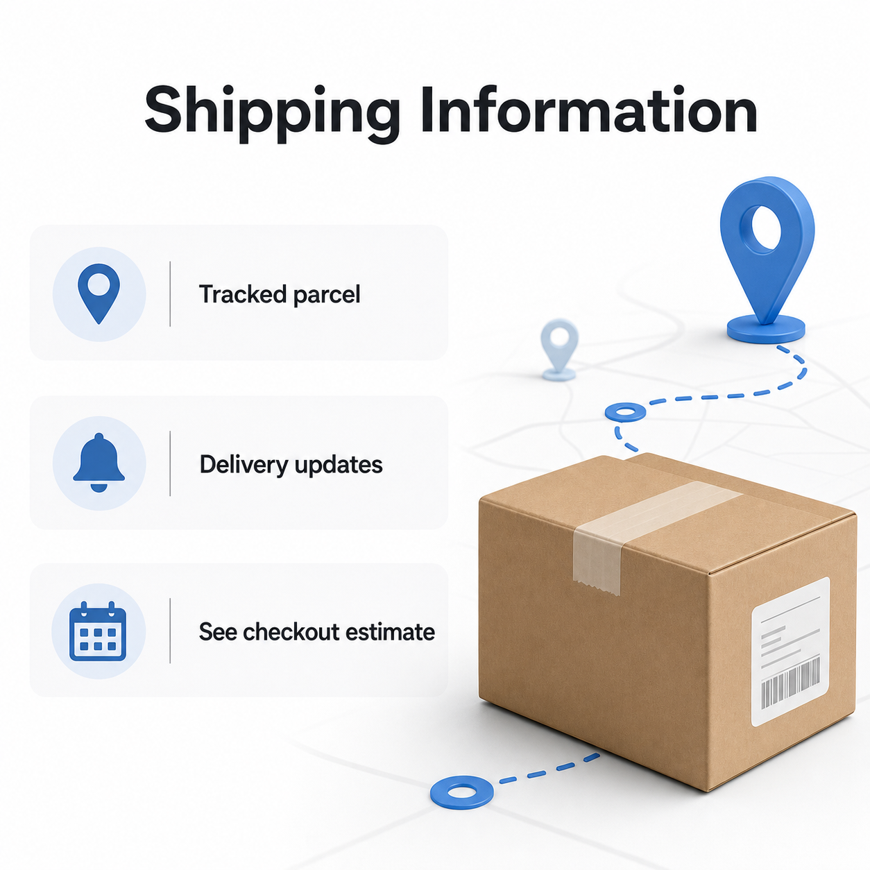 Shipping information card with tracked parcel