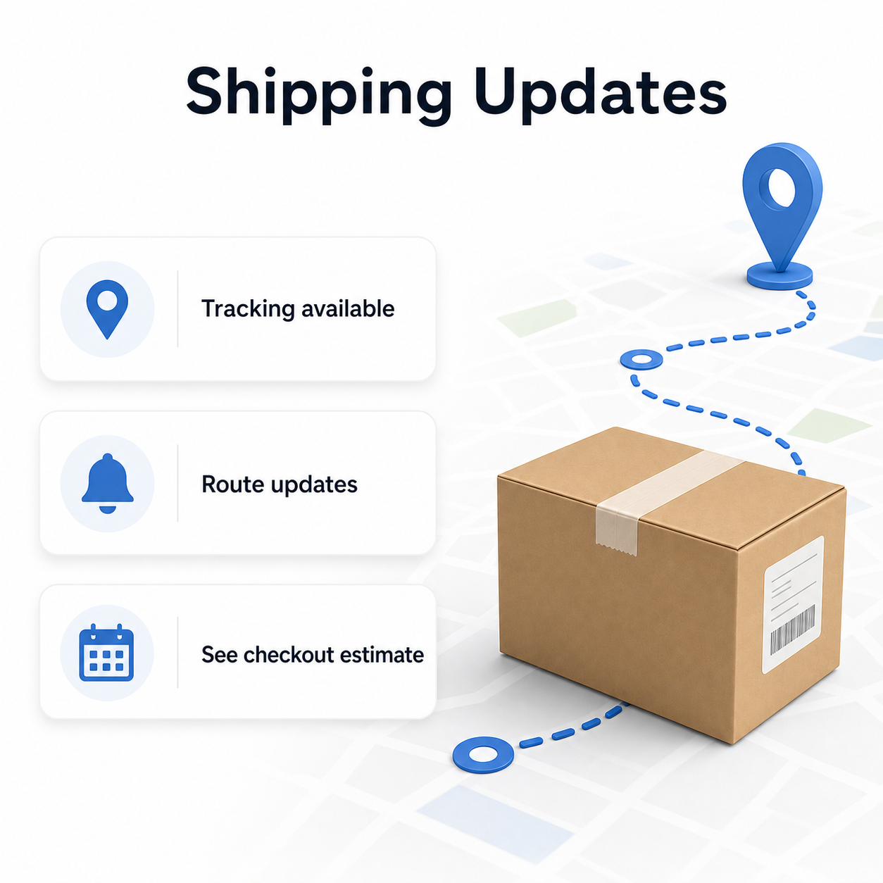 Shipping updates card with route and package