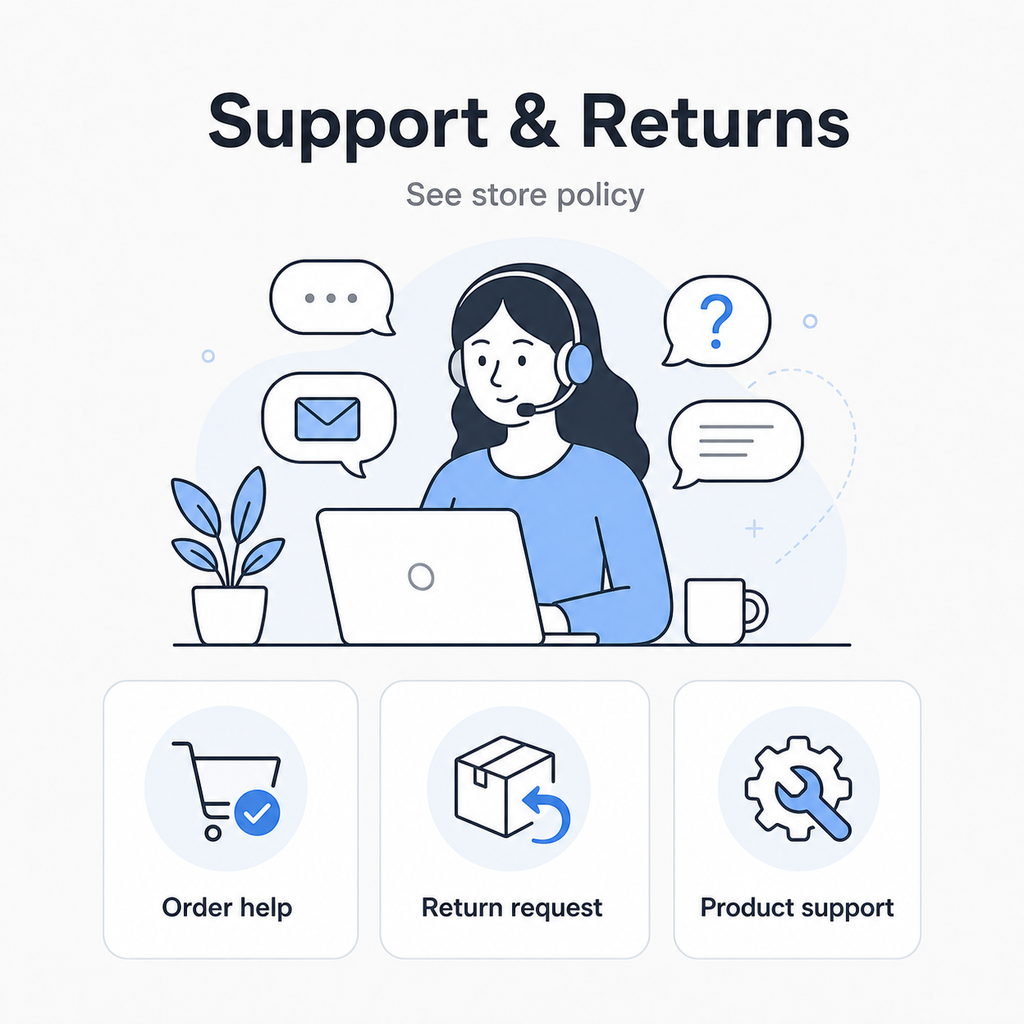Support and returns information card