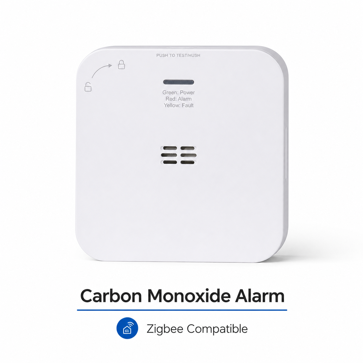 Studio packshot of Zigbee carbon monoxide alarm