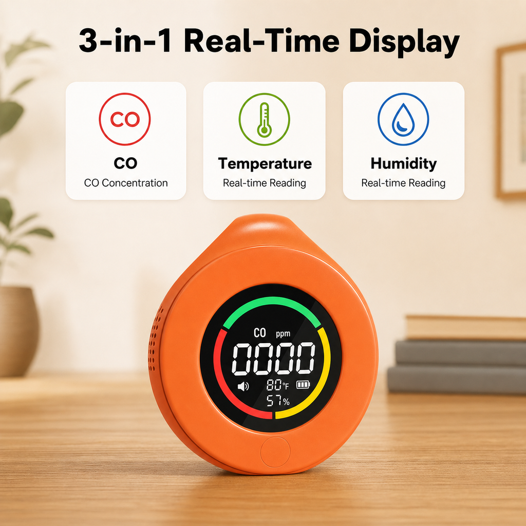 3-in-1 real-time display for portable CO detector