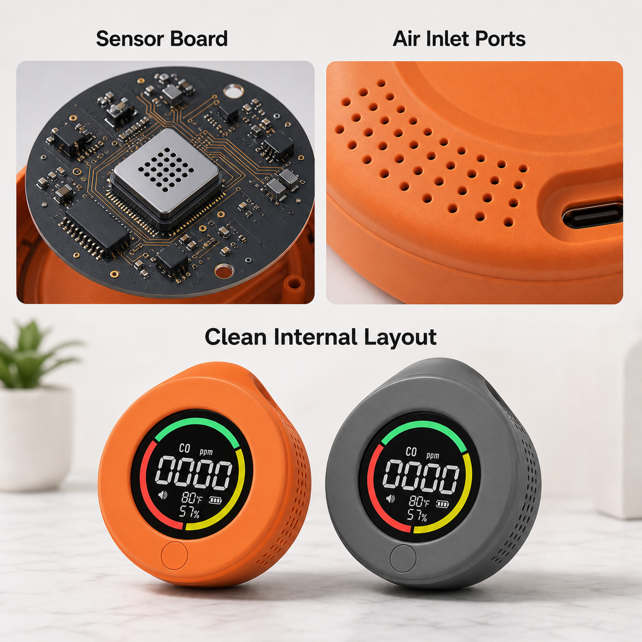 Sensor board and air inlet design detail for CO detector
