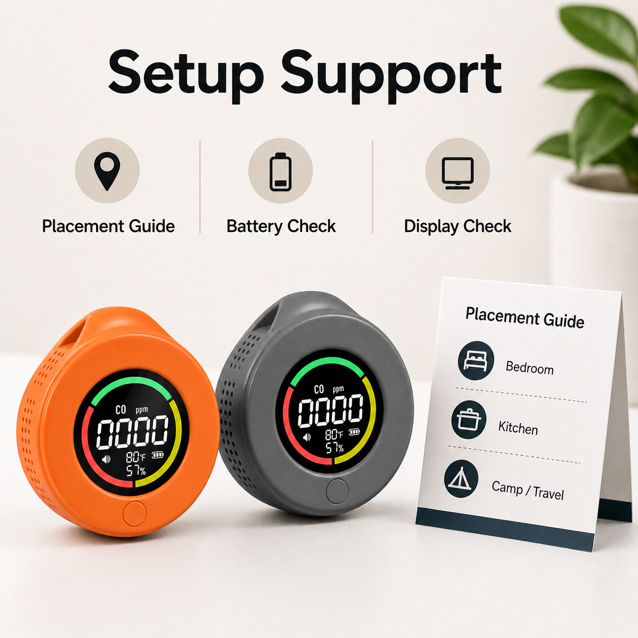 Setup support checklist for portable CO detector