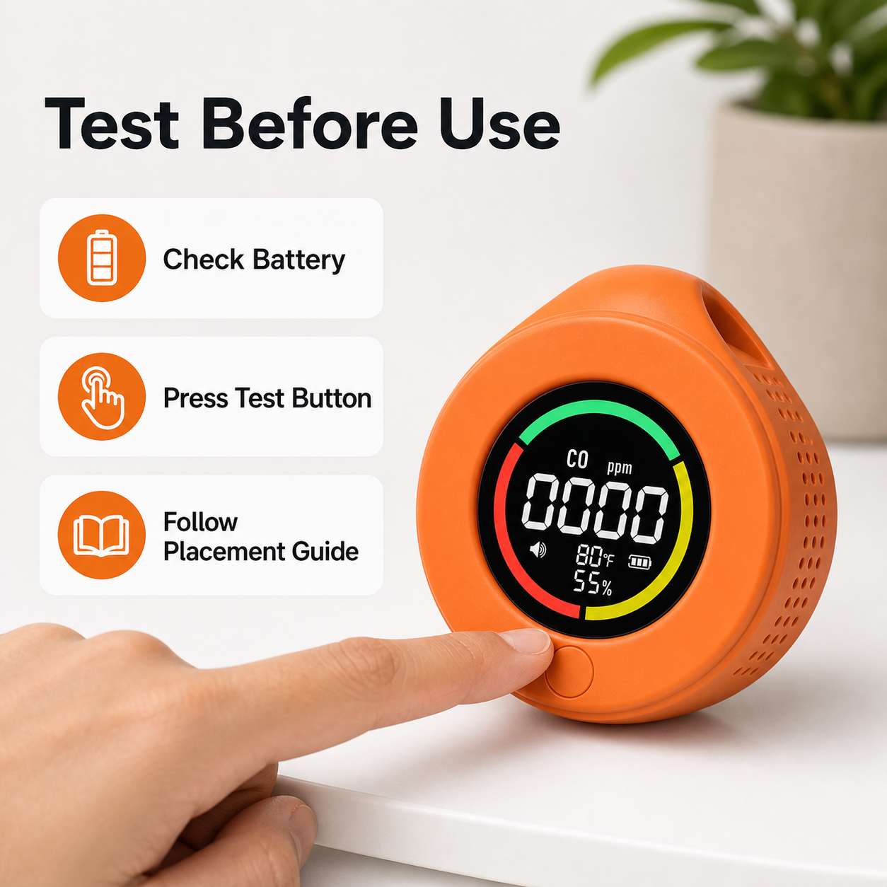 Test before use visual with generic checklist for CO detector