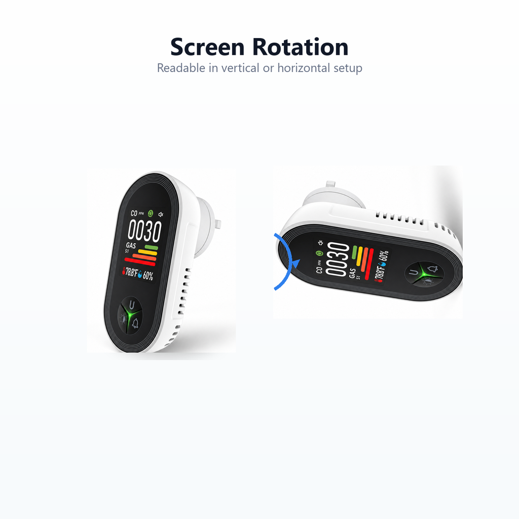 Screen rotation visual for plug-in CO and gas detector