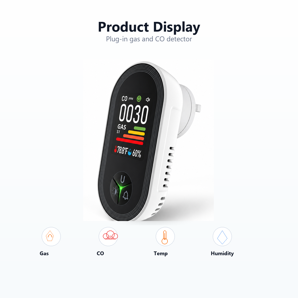 Product display of plug-in CO and combustible gas detector