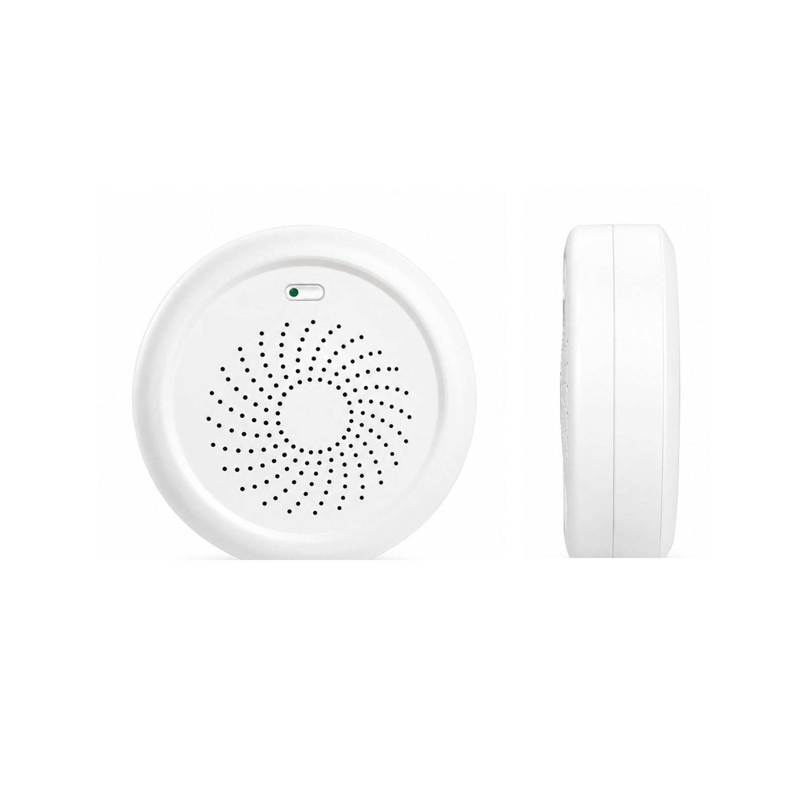 Détecteur de fuite de gaz connecté NéoSafe Gaz Comfort avec vue de face et de profil sur fond blanc