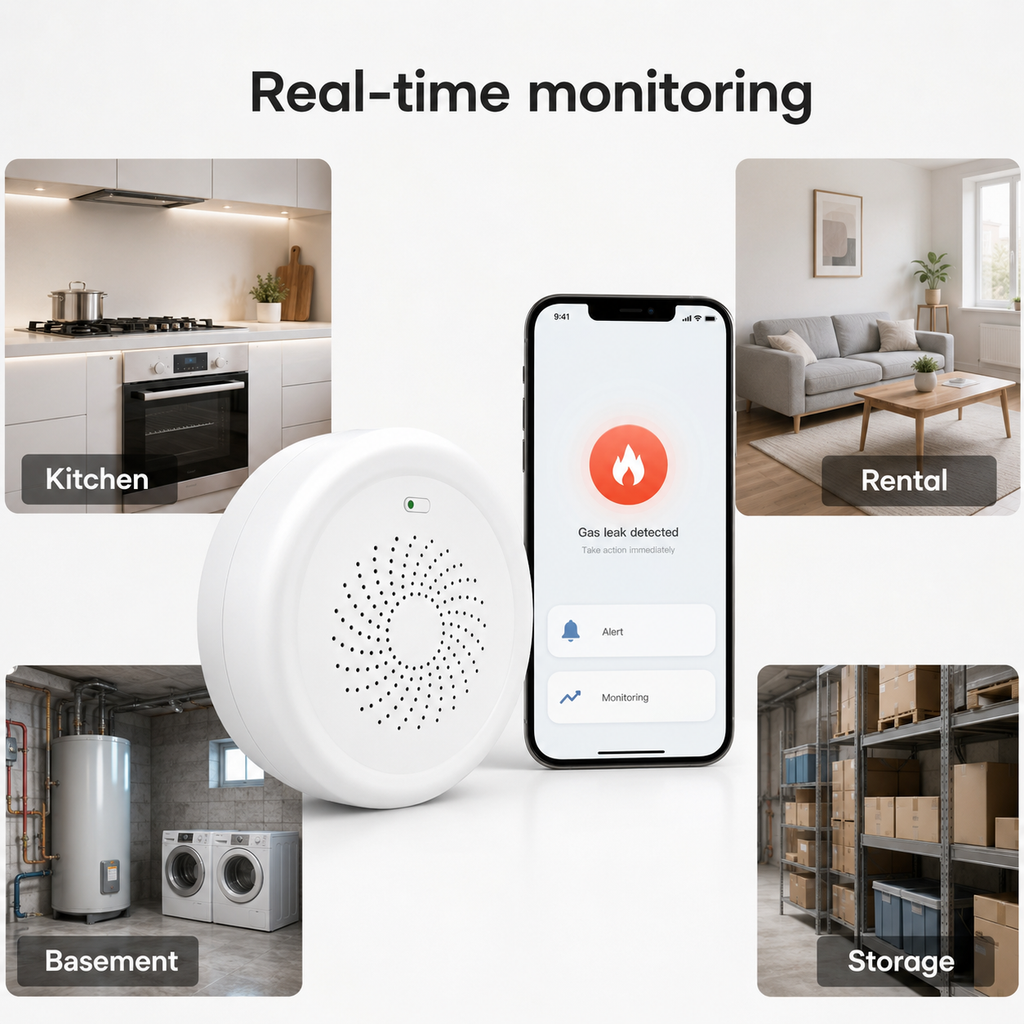 Real-time monitoring application scenes for connected gas detector