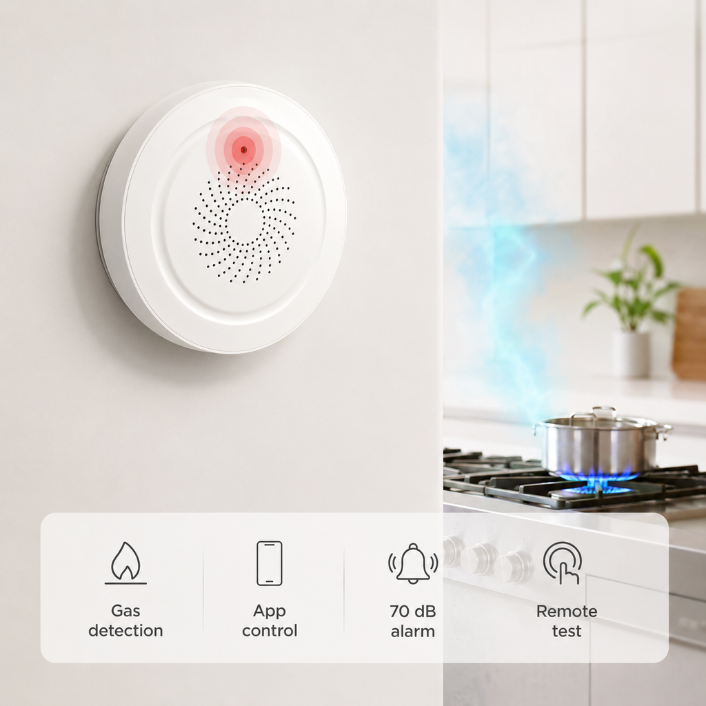 Smart function overview for gas detection, app control and remote test