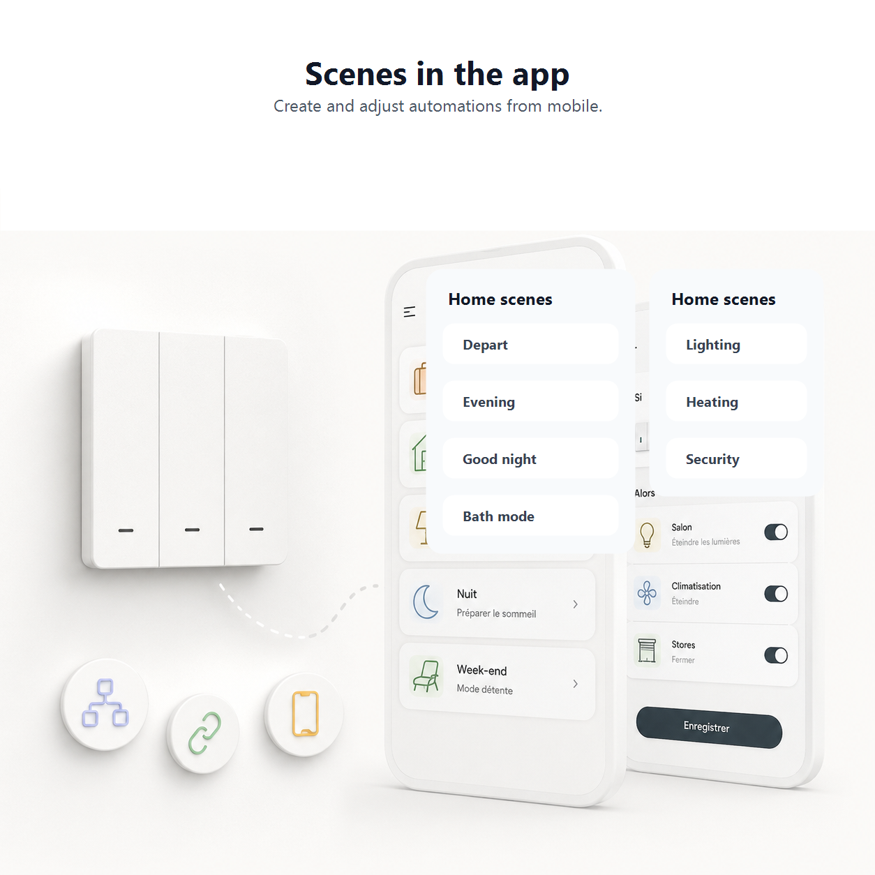 Mobile app scenes control graphic for NeoScene 3 Comfort