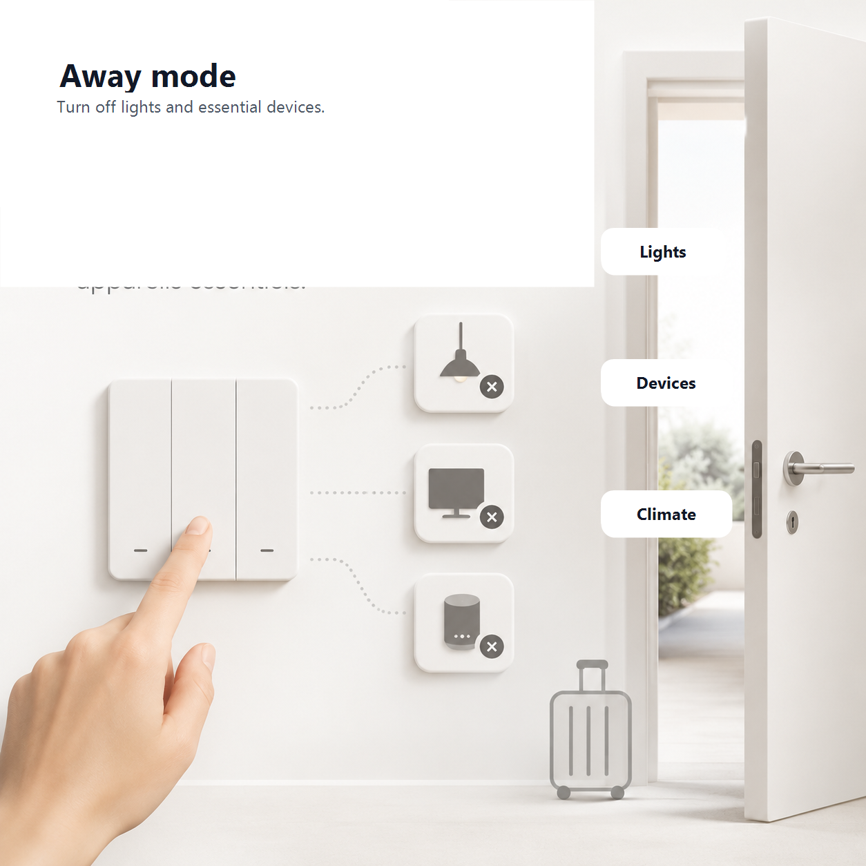 Away mode scene graphic for magnetic smart scene switch