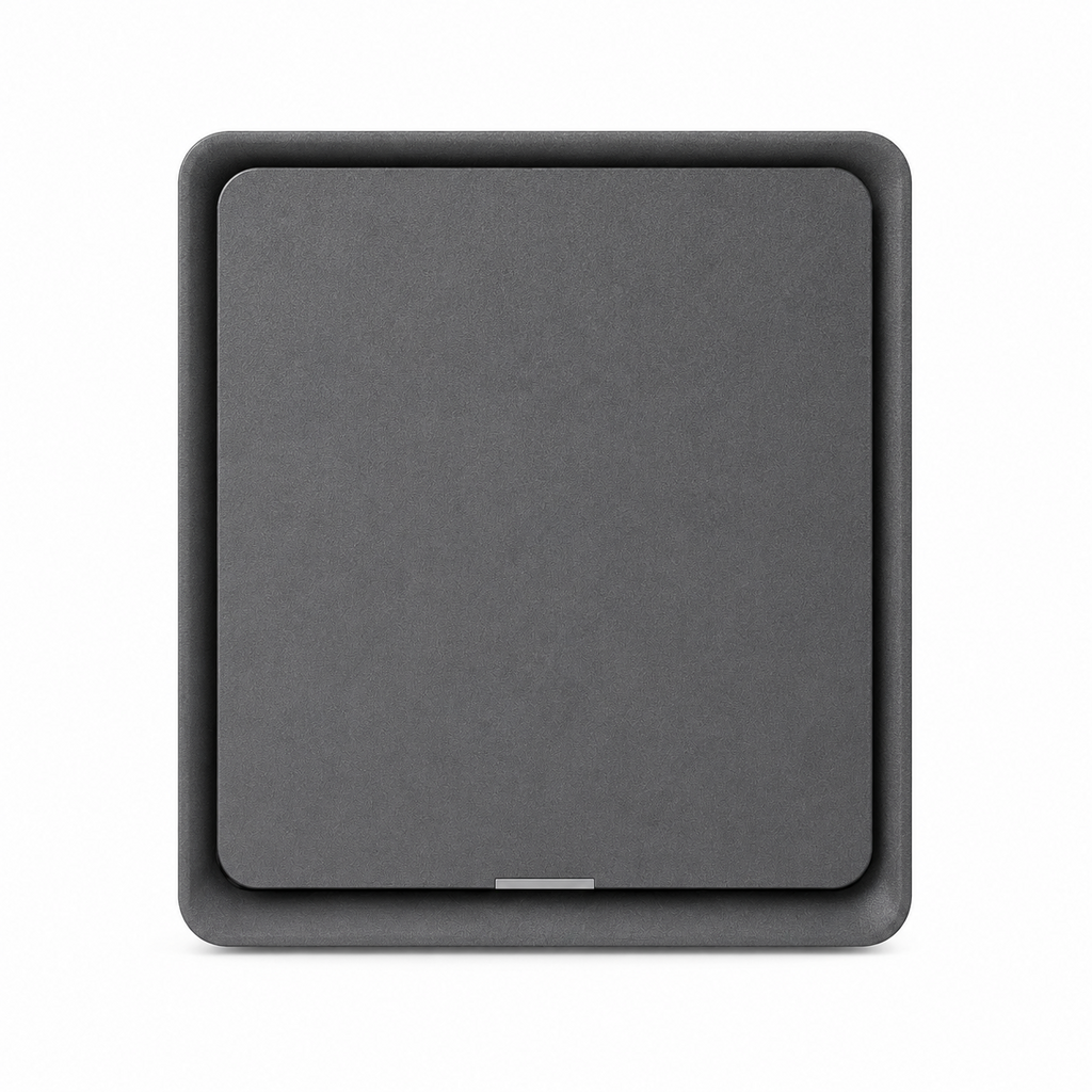 Studio packshot of black one-gang magnetic scene switch