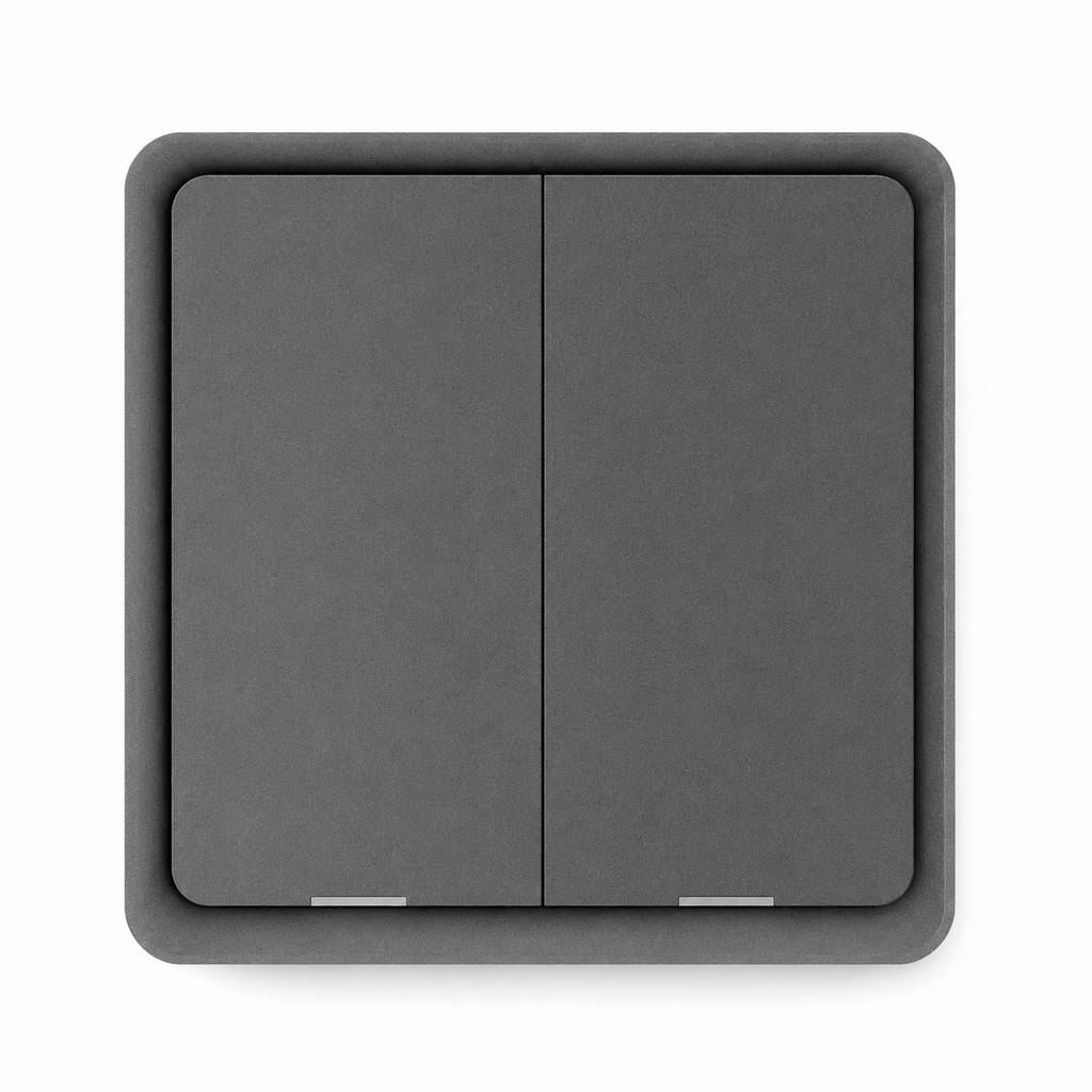 Studio packshot of black two-gang magnetic scene switch