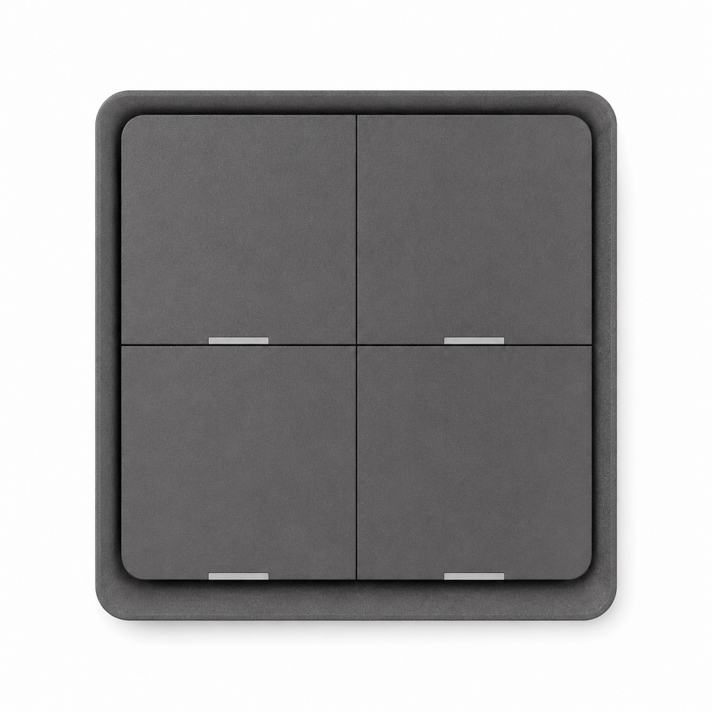Studio packshot of black four-gang magnetic scene switch