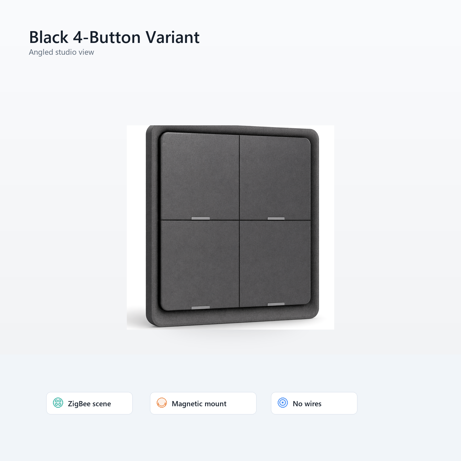 Angled studio view of black NéoScene 4 Comfort four-button remote