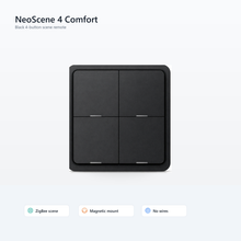 Studio packshot of black NéoScene 4 Comfort four-button ZigBee remote