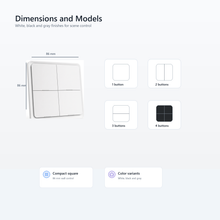 Dimensions and model variants overview for NéoScene 4 Comfort scene remote