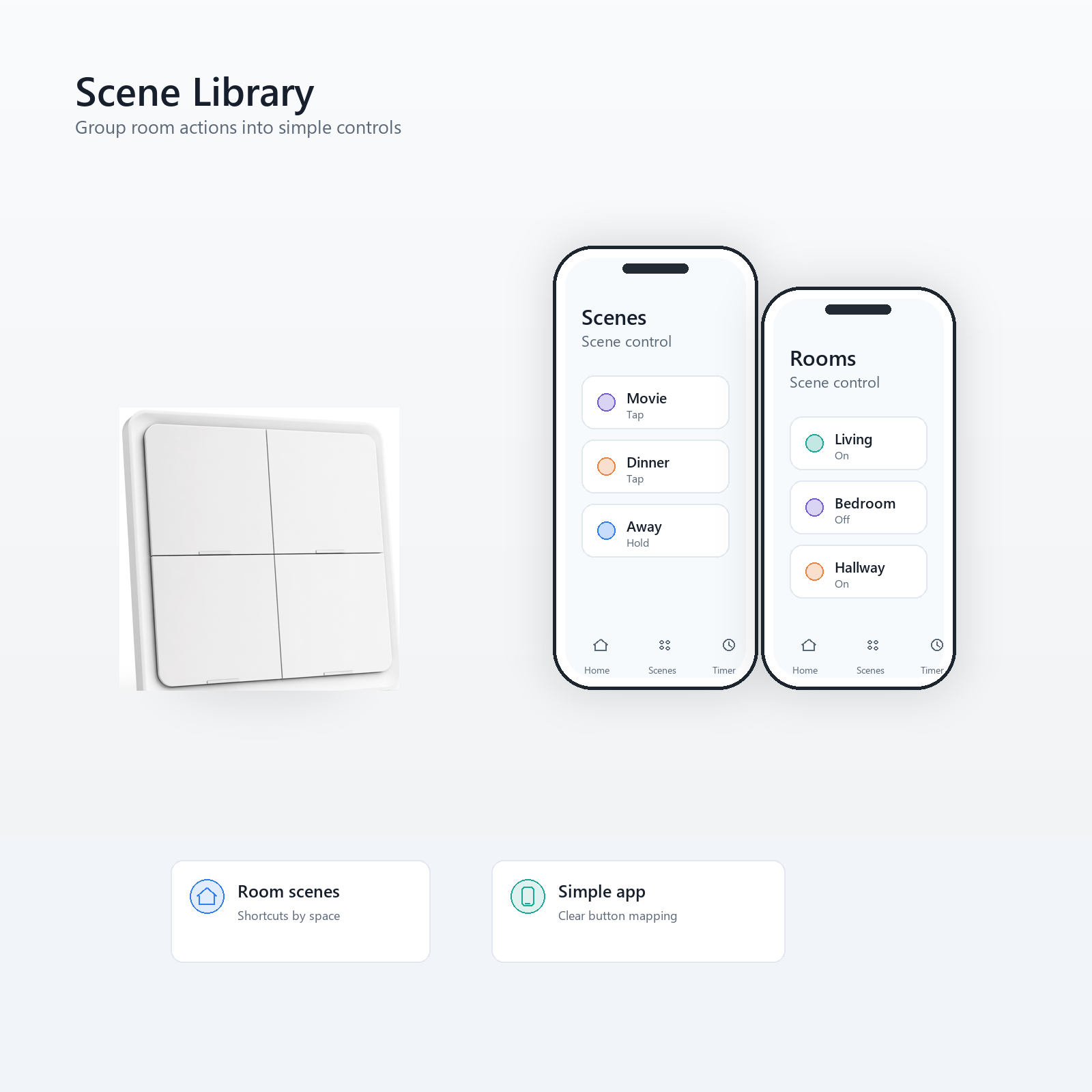 Scene library app interface visual for NéoScene 4 Comfort ZigBee remote