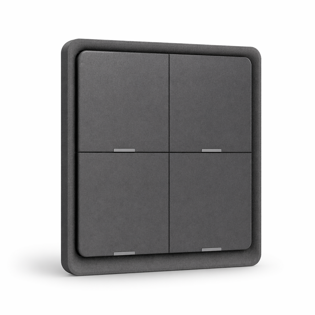 Télécommande de scénarios NéoScene 4 Comfort ZigBee noir 4 canaux sur fond blanc studio