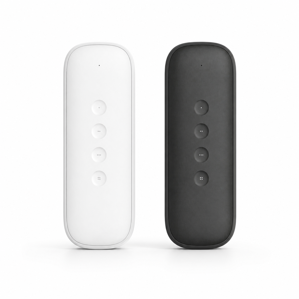 Télécommandes ZigBee 4 boutons blanche et gris foncé sur fond blanc studio