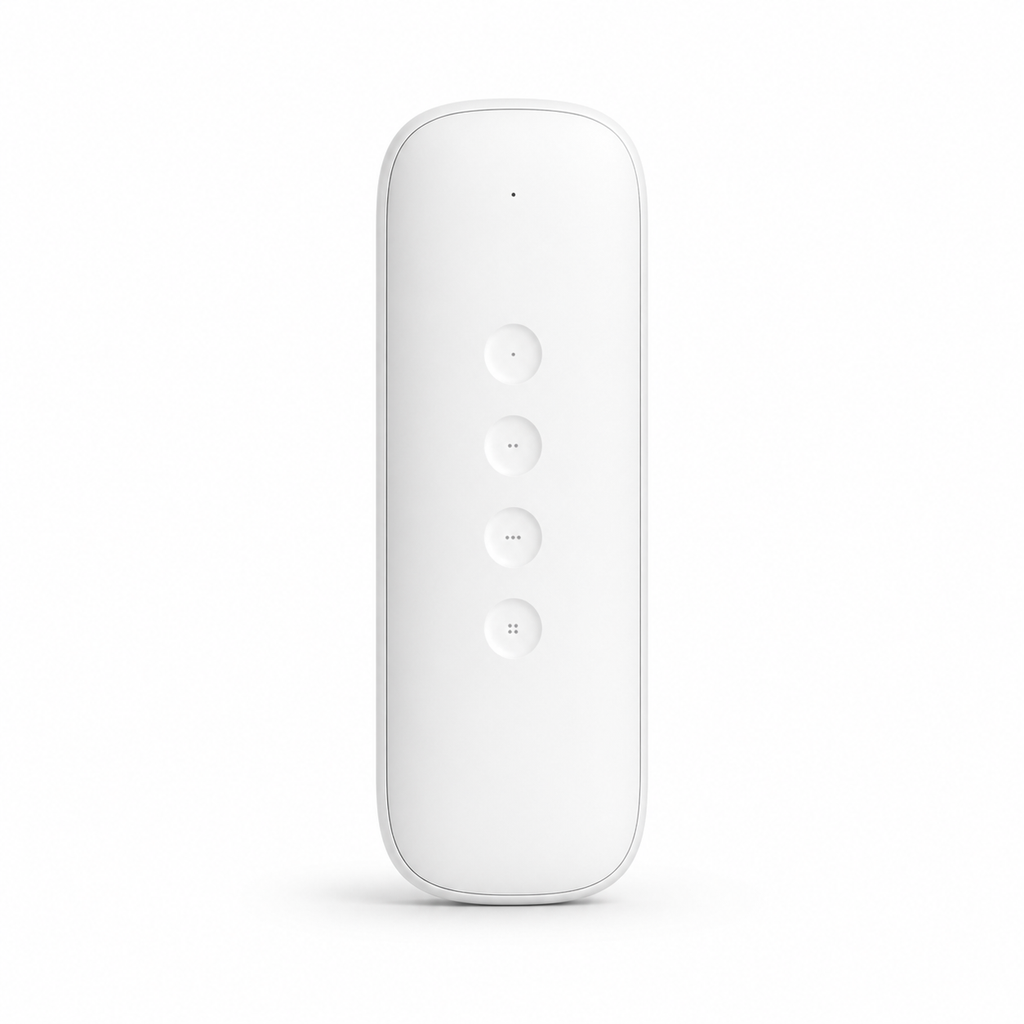 Télécommande ZigBee 4 boutons blanche sur fond blanc studio