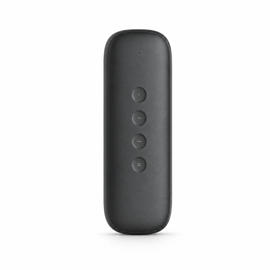 Télécommande ZigBee 4 boutons gris foncé sur fond blanc studio