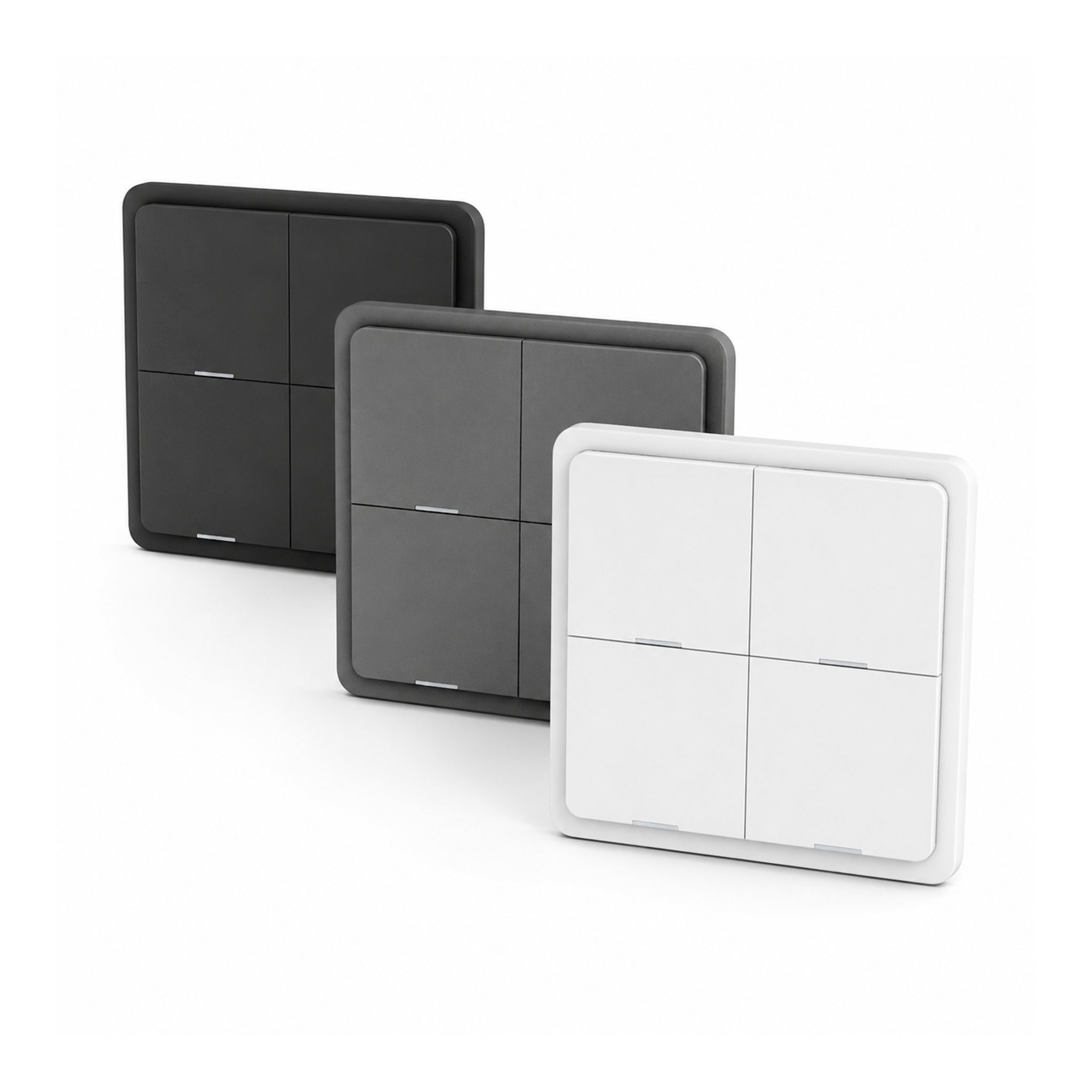 Variantes noire, grise et blanche de la télécommande NéoScene 4 Comfort V2 ZigBee.